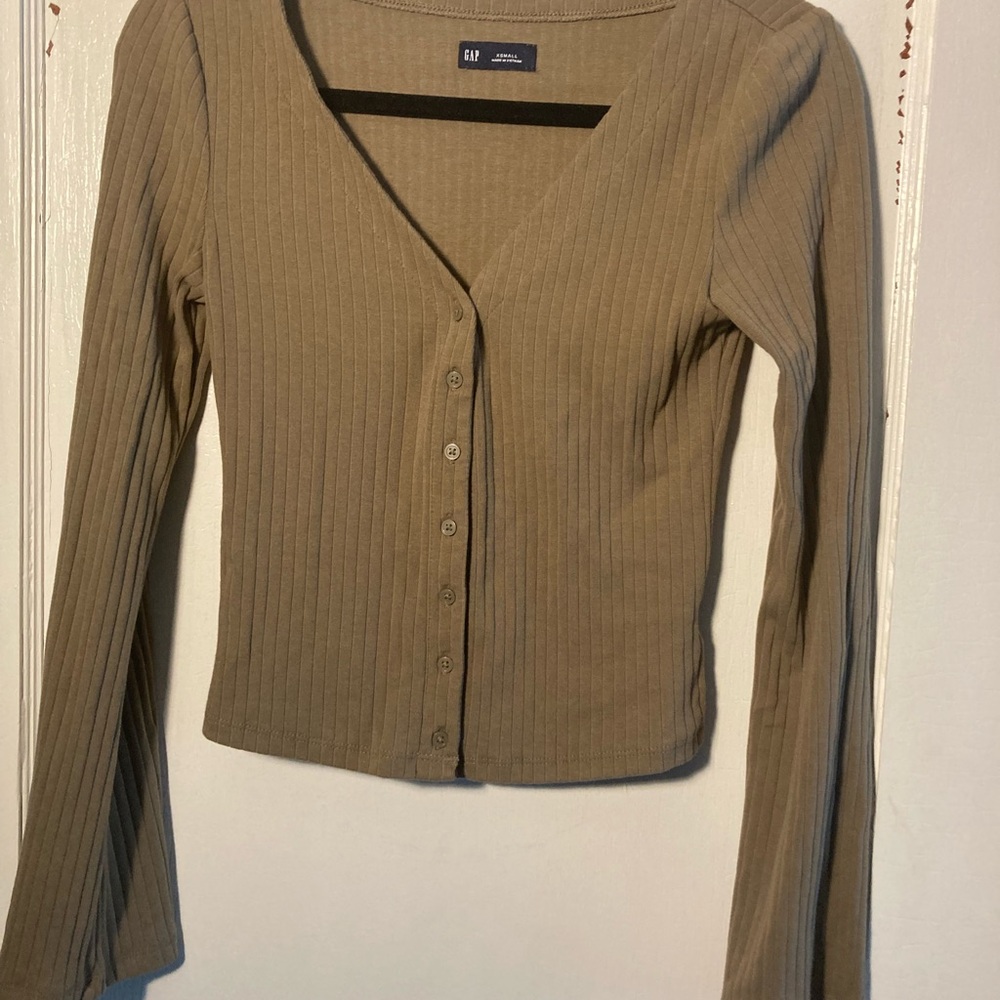 GAP Tan Ribbed Long Sleeve Button Down Shirt